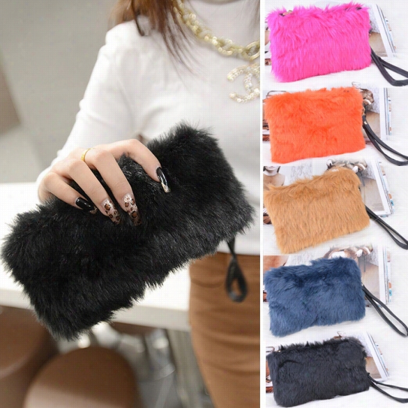 Fashion Women's Elegant Clutch Bag Faux Fur Handbag Wallet Candy Color Clutch