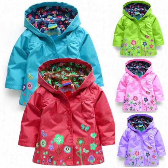 Girl Kids Chilren Baby Lovely Flowers Hoode Dlong Sleeve Waterproof Raincoa T Jerkin Outwear Coatst Ops