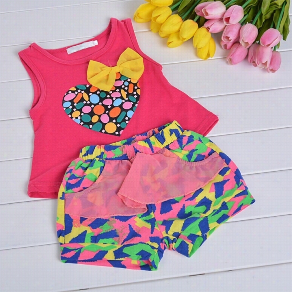 Girls Children's Short Sleeve T-shirt Shorts Top Blouse + Shorrs Long Ccasual Costume Set