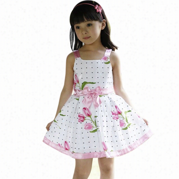 Girl's Kids Floral Princess Garments With Ribbon Bow Elegant Childr En Dress