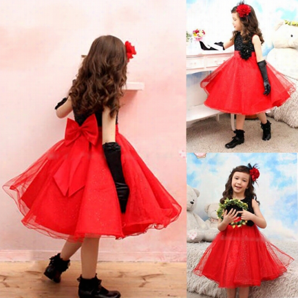 Girl's Kids Princess Clothing With Bow Sleeveless Dress Ball Gown