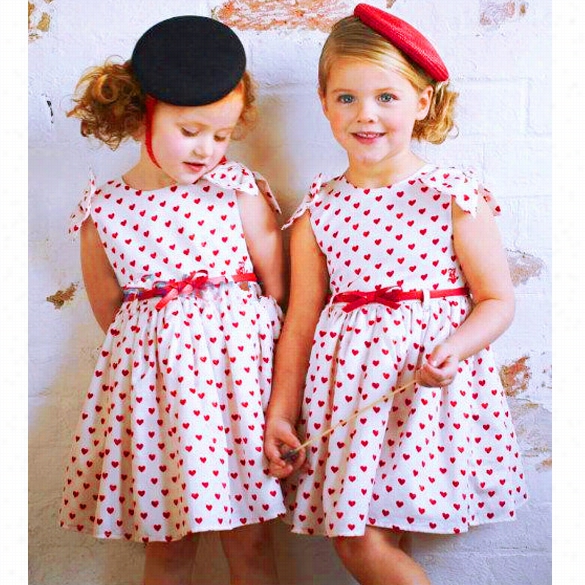 Girlsone-piece Epach Princess Dress Exchange Love Heart- Shaped Bow Dress