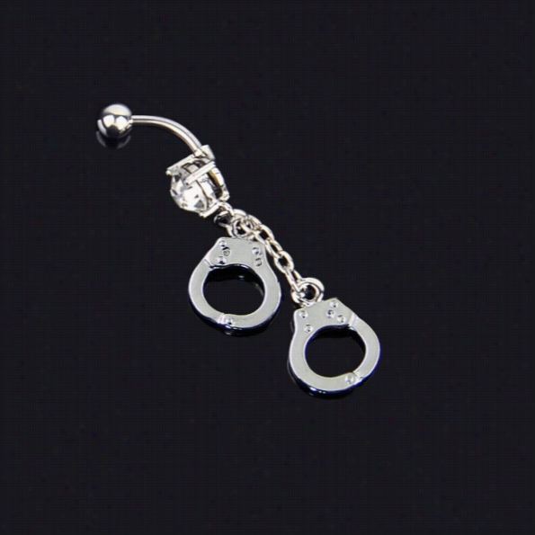 Handcuffs Crysat L Rhinestone Navel Belly Button Barbell Rings Body Piercing