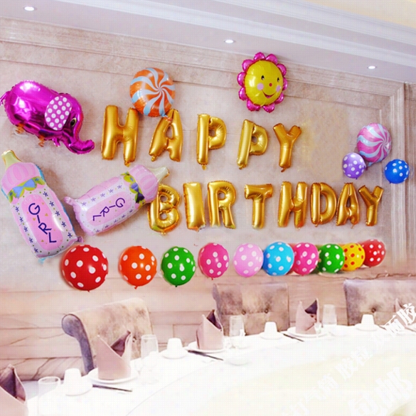 Happy Birthday Aluminum Foil Membrane Balloons 1 Set Paety Decoration Silver"gold