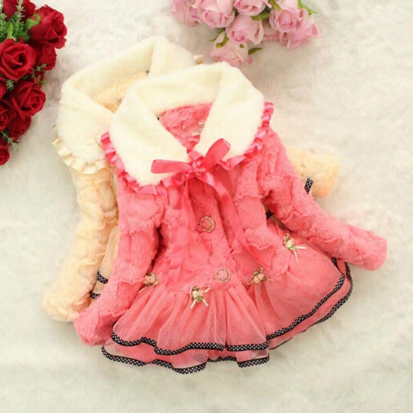 High Quality Baby Children Girls Fooral Flower Wiinter  Afux Fox Fur Collar Coat Clothing