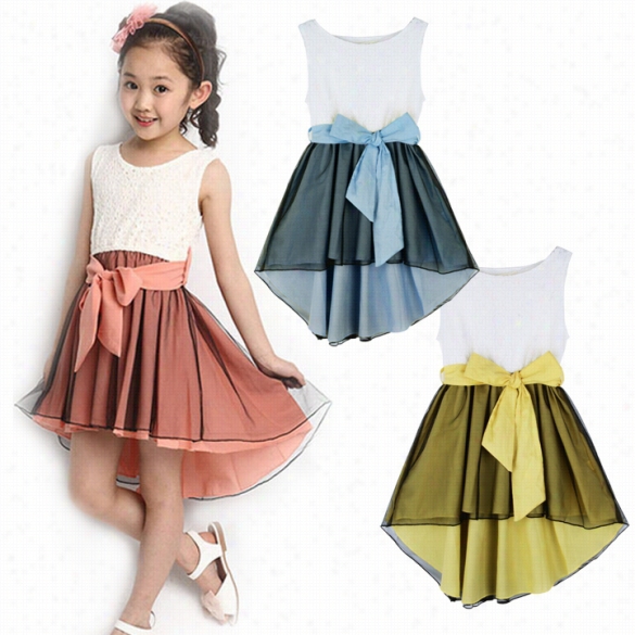 High Quality Kid Baby Girl Pageant Wedding Party La Ce Skirt Bowknot Tod Dler Dress Ch Ildren