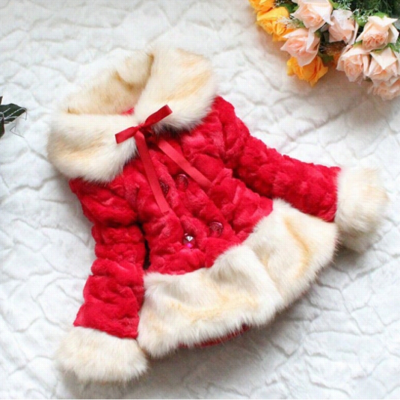 Hot Girls Faux  Fox Fur Coat C1othing With Bow Autumn Winter Wear Clothes Baby Children Outerwaer Jacket