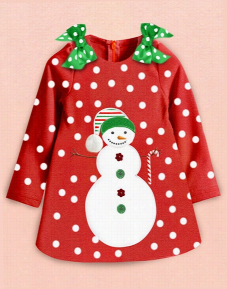 Hot Lass's Long Sleeve Merry Christmas Dress Kids Cot Ton Dots Casual Dress Girls Tutu Dress