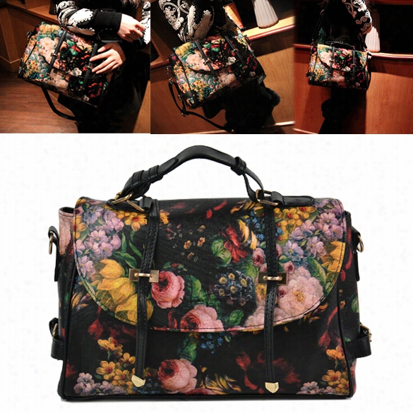 Korea Fashio Nwomen's Girl Painting Pattern Single Shoulder Bag Handbag