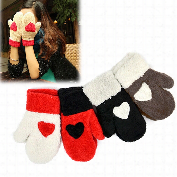 K Orean Fashion Women Girl's Gloves Cute Love Heart Warm Full Mittens Gloves