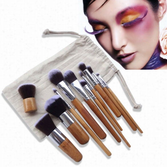 New 11psc W Ooden Handle Smooth Makeup Face Foundtion Eyeshadow Cosmetic Brush Set