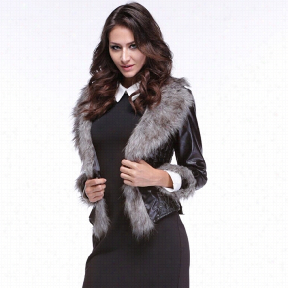 New Arrvial Warm Women Faux Fox Fur Leather L Og Sleeve Outerwear Coat Jacket