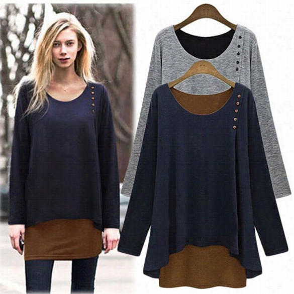 New Autumn European Long Sleeve Loose Irregular Two Piece Blouse Tops