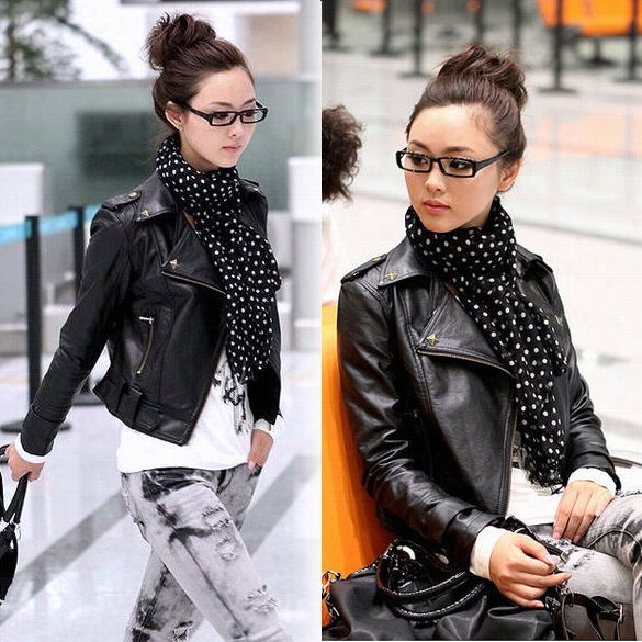 New Casual Women's Girls Cool Stylish Zip Up Synthetic Leather Biker Shhort Black Jacket Coat Outwear