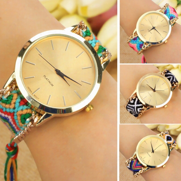 New Fashion Ethnic Style Lady Women's Knit Quartz Bracelet Wristwatch