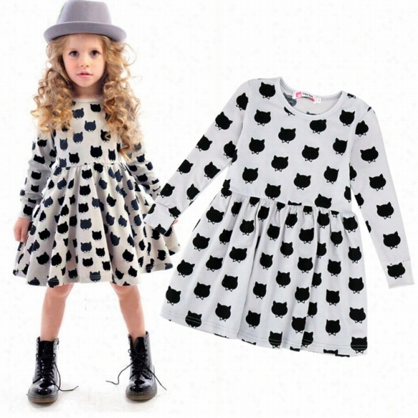 Starting A~ Fashion Kids Gilr's Long Sleeve O-neck Animal Print Elasics Tutu Dress