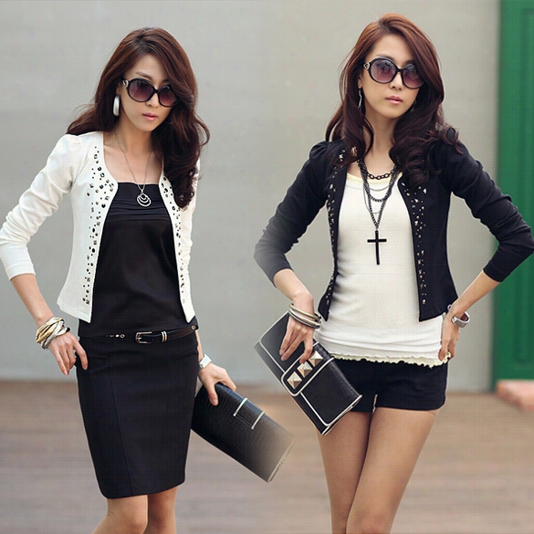 New Fashion Korea Women's Girls Stylish Rivet Stud Long Sleeve Mini Suit Cover Outwear