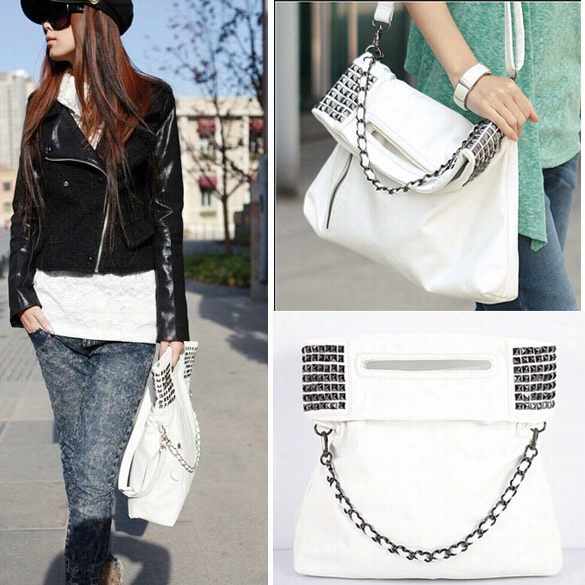 New Fashion Korean Style Lady Women Pu Leather Handbag Shoulder Bag Purse White