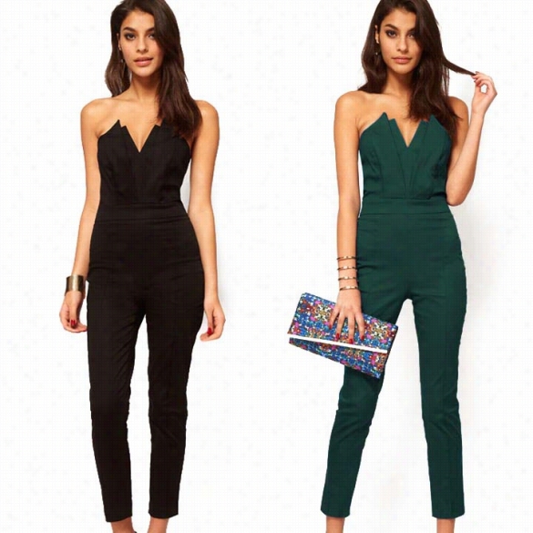 New Fashoin Sexy Lady's Off-shoulder V-neck Backless Lsim Jumpsuit Cocktail Party Clubwear