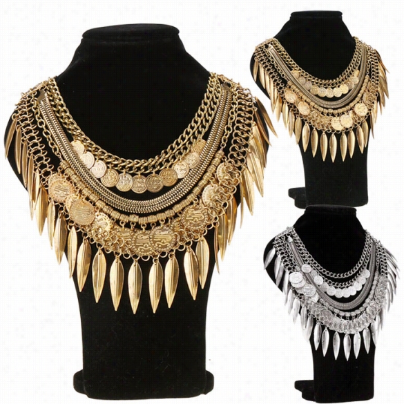New Ashion Vintage Style Carving Tassels Letter Coin Neck Party Choker Necklace