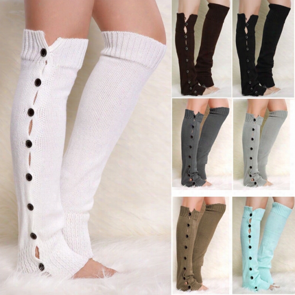 New Fashion Winer Womenn's Kknit Crochet Button Leg Warmer Bo Ot Leggingssocks