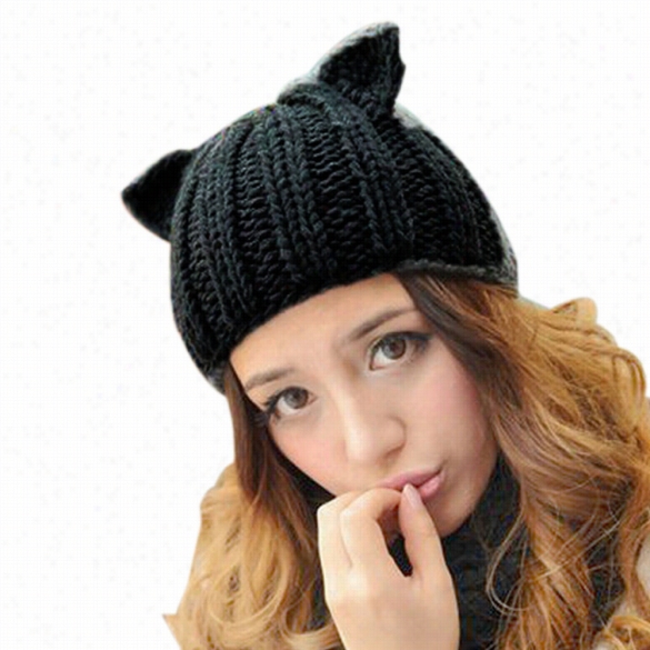 New Korean Women's Winter Wwarm Hat Printer's ~ Horn Knitted Hats Cat Ears Knittiing Caps Breeding Hat Accessorie