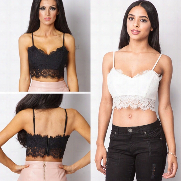 New Ladies Women Sexy V Neck Spaghetti Ligature Backless Lace Crop Tol Tank Top