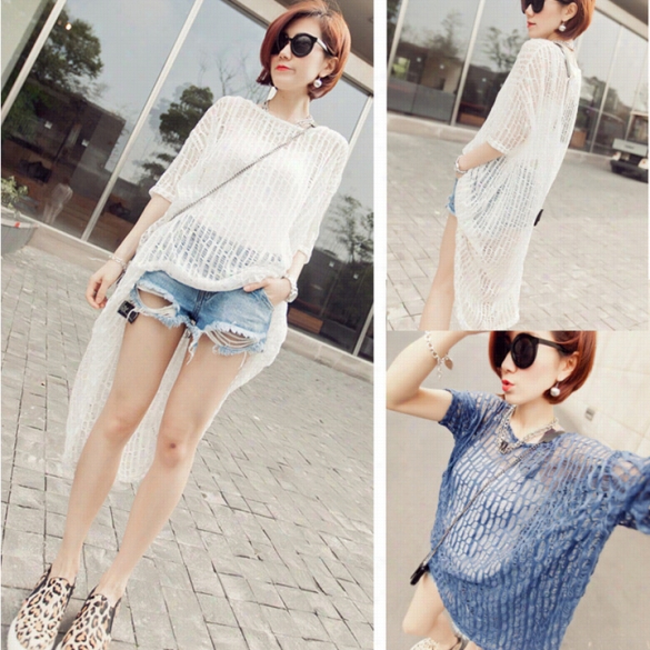 New Lovely Women's Summer Casual Floouncing Sleeve Neck Chiffon Blouse