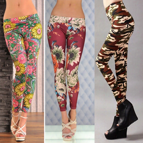 New Sexy Camouflage Army Loral Print Stretch  Leggings Graffiti Tights Trousers