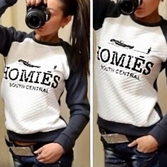 New Stulish Ladies Wommen Casual Long Sleeve Ro Und Neck Letter Print Pullover Sweatshirt