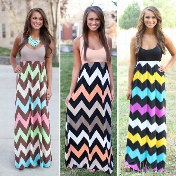 Recent Stylish Ladies Women Fashion W Ave Print Sleevelesscasual Tank  Long Dress