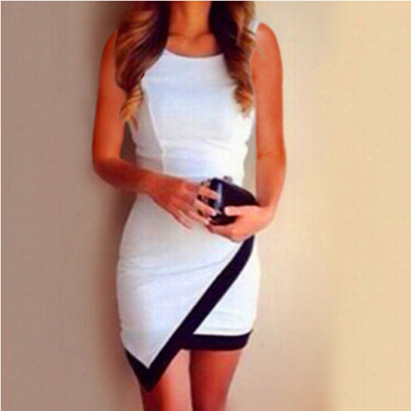 New Stylish Lady Womenn's Fashion Sleeveless O-neck Sexy Bandage Bodycon Slim Irregular Asymmetrical Short Mini Dress