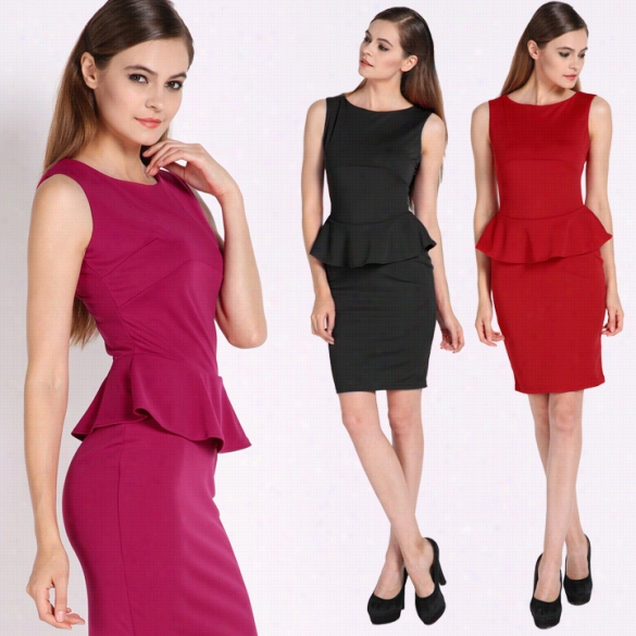 New Women Elegant  Business Casual Party Peplum Work Bdycon Pencil Dress