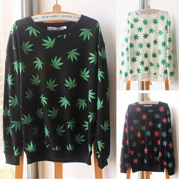 New Women Men Hemp Leaf Pullover Sweatshirts Loose Long Sleeve Hoodies Outerwear Tops