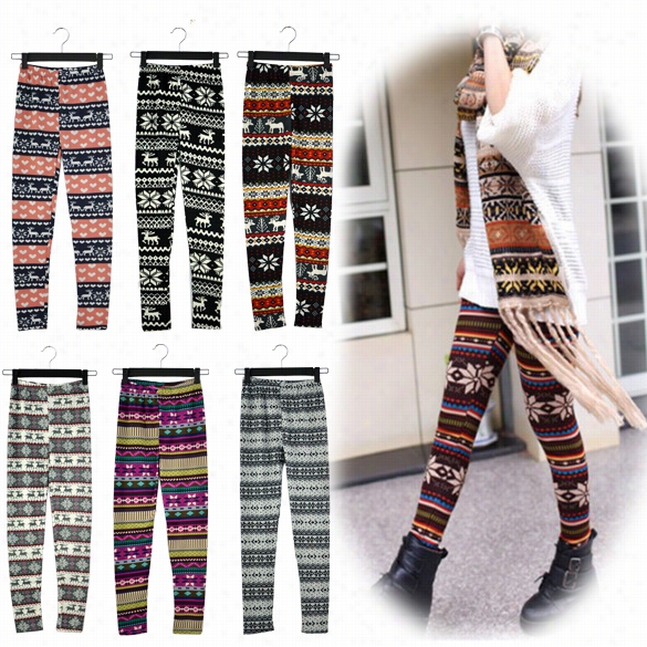 New Women New Fashion Snowflake Reindeer Knitted Warm Leggings Tights Pants 17types