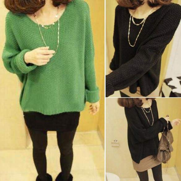 New Women␙s Fashion Top Loose Sweater Femalle Knittting Crew Nefk Long Sleeve