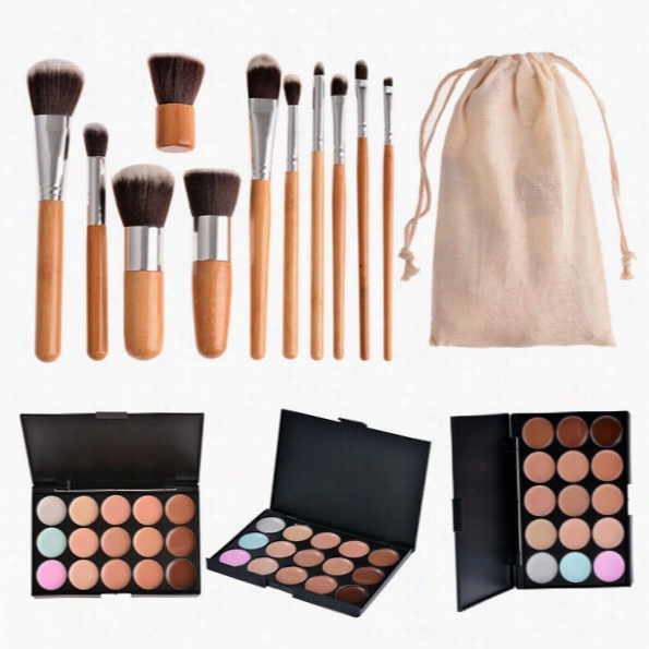 Professional 15 Colors Contour Face Crea Mmakeup Concealer Palette And 11pcs Brushes S Et