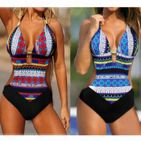 Sexy Ladies Women One-piece Bikini Bohemia Style Padded Bandage Backless Casual Swimwear Swimsuit