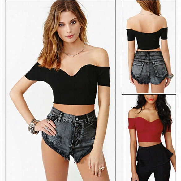 Sexy Women Against Projection Short Sleeve Crop Tops Skim Solid Stretch Short Tops