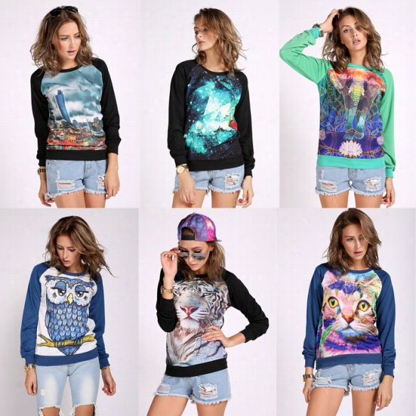 Sexy Women Printed Space Pullvoers Sweatshirts Animal Sweaters Top