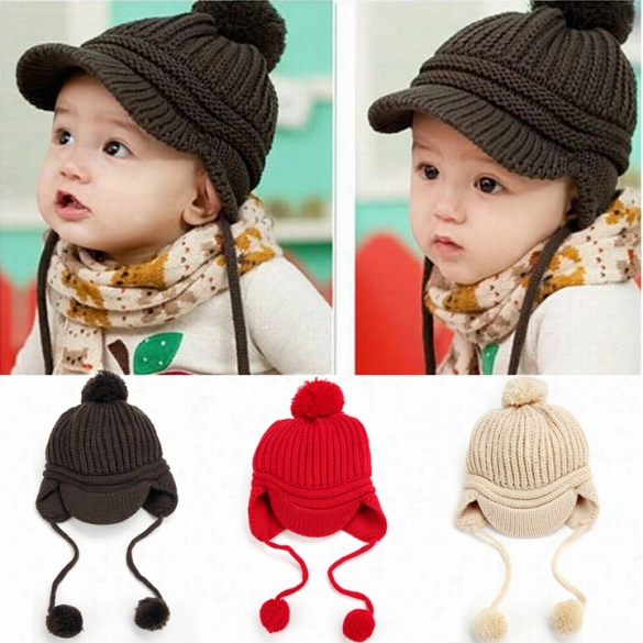 Spring Children's Knitted Hats Boys Caps Baby Girrls Hat Beanie Peaked Cap 3 Colors