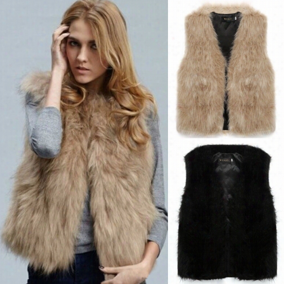 Stylish Ladies Owmen Sexy Lady Faux Fur Solid Casual Sleeveless Warm Vest Vest