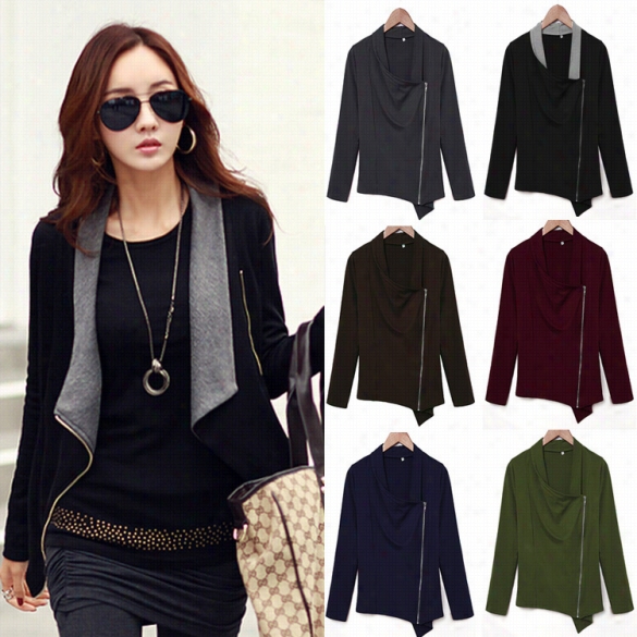 Stylish Adies Zipper Winter Spring Jerkin Long Ssleeve Jacket Coat