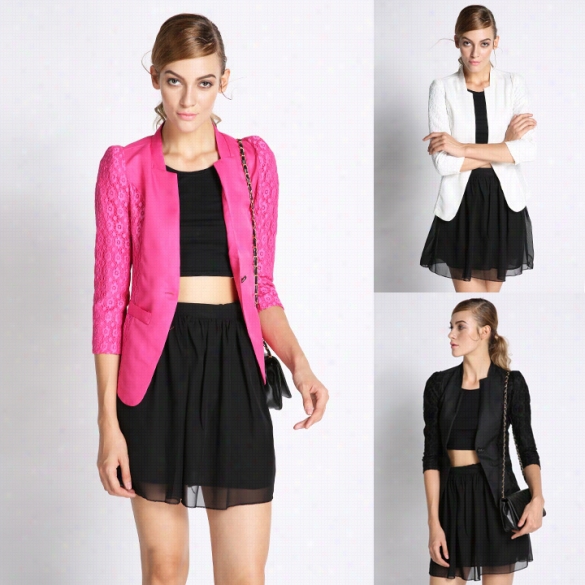 Stylish Women Accidental Coat  Lace Ladies Oll Blazer Outerwear Skinny Jacket Short Coat B20e