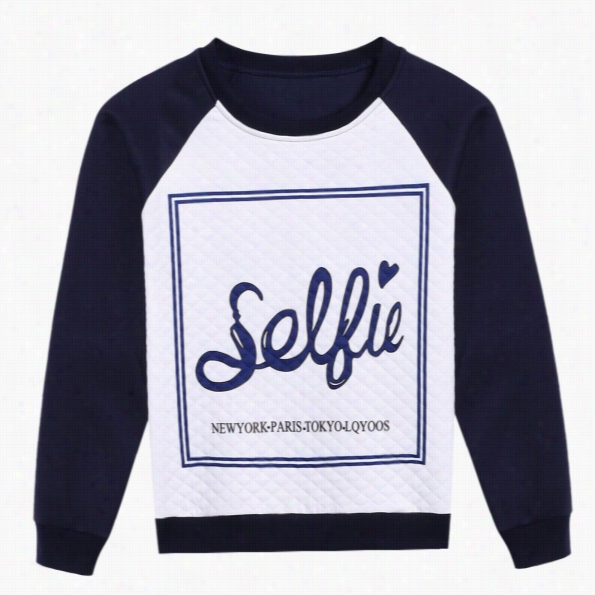 Stylish Women Slow Sleeve Letters Print Patchwork Warm Sweatershirt Hoodie Coat Casual Pullover