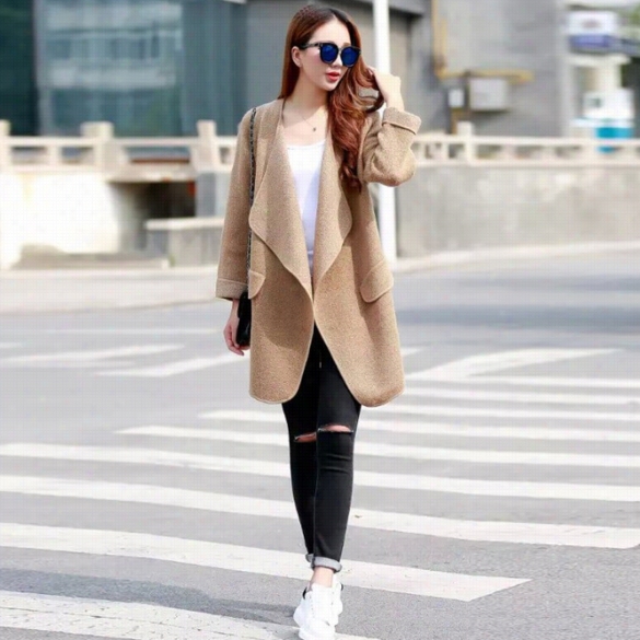 Stylish Women Long Sleeve Loose Knitted Sweater Cardigan Outwear Coat