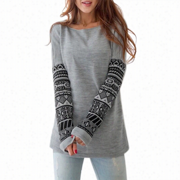 Stylish Women Round Neck Long Sleeve Printp Ullover Outwear Casual Sweatshirt Tops Hoode