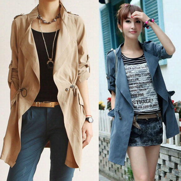 Stylish Women'a Casua Lvintage Drawstriing Boho Blazer Jacket Wind Coat Ouetrwear
