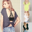 Best Sale New Stylish Lady Women Fashion O-Neck Sexy Loose Backless Cross Tops Blouse