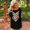 Fashion Stylish Ladies Women Casual Long Sleeve O Neck Sequin T-Shirt Top Shirt Black